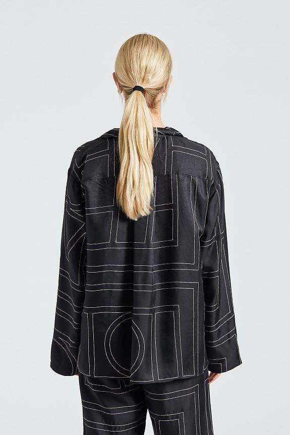 Toteme Monogram Silk PJ Top Black